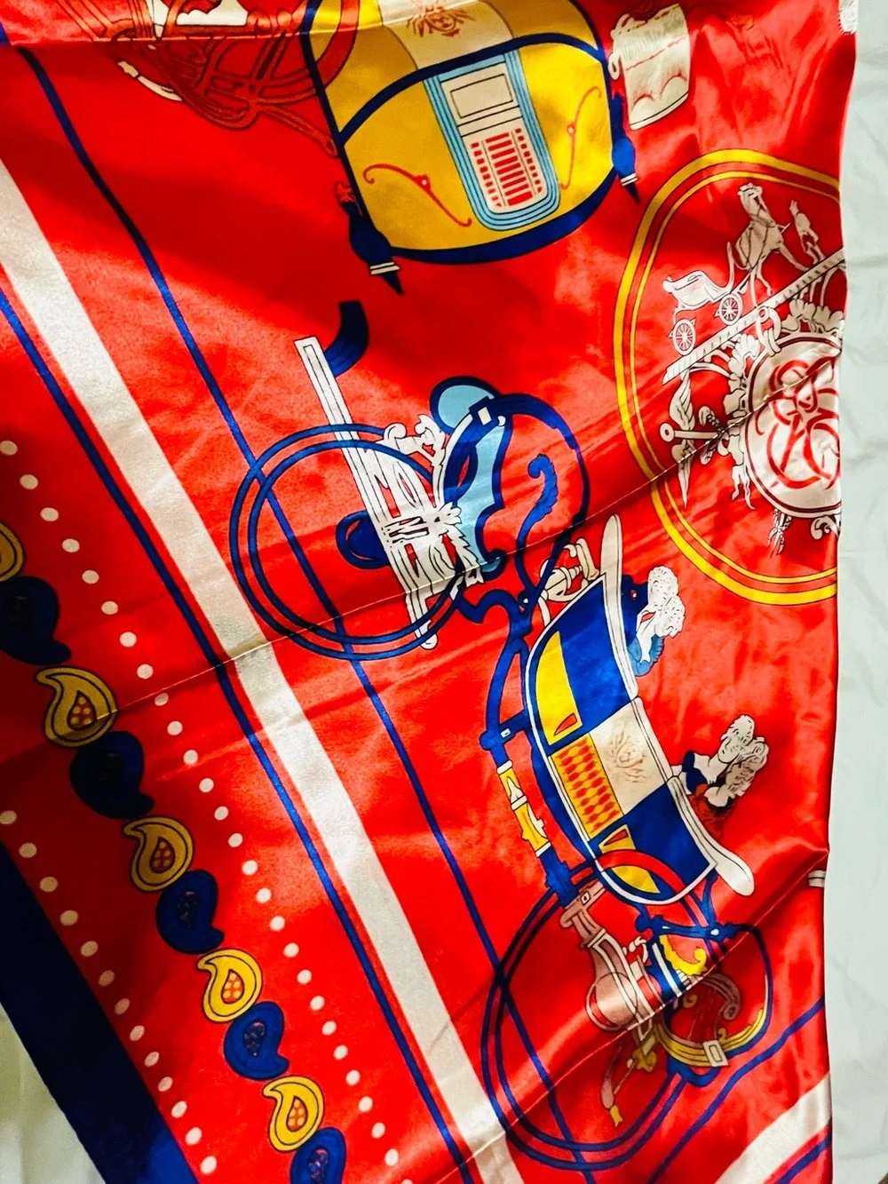Vintage Ex Libris Red White Blue Carriage Silk Carre Scarf 🧣